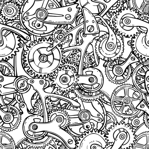 Vecteur gratuit sketch grunge engrenages engrenages mécanismes seamless pattern vector illustration