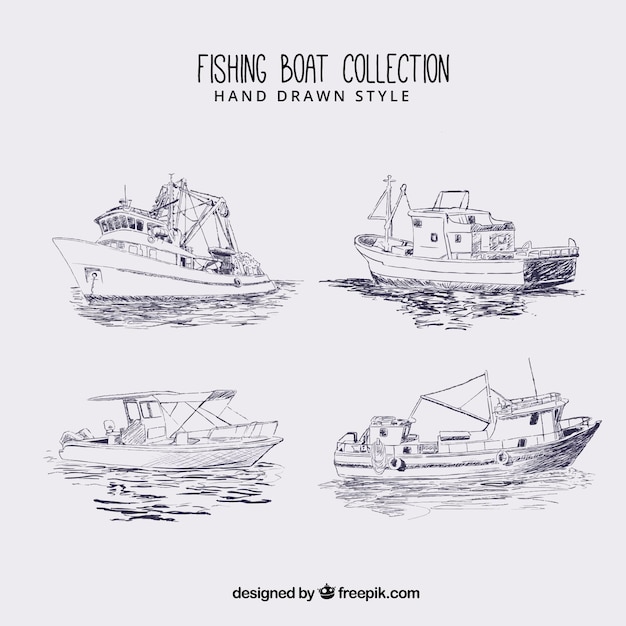 Vecteur gratuit sketches de bateaux de pêche