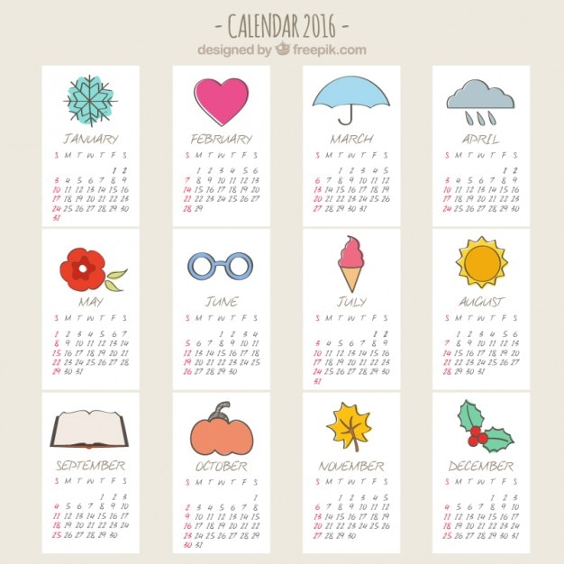 Vecteur gratuit sketchy 2,016 calendrier