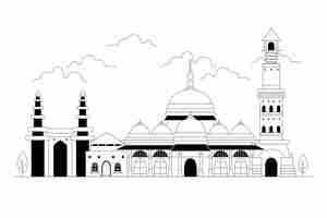 Vecteur gratuit skyline d'ahmedabad dans un style linéaire
