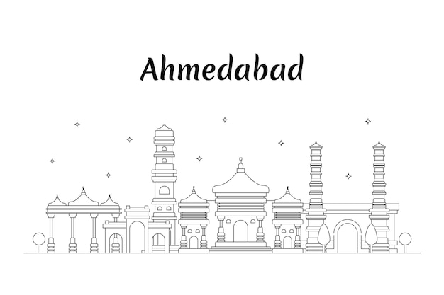 Vecteur gratuit skyline d'ahmedabad linéaire