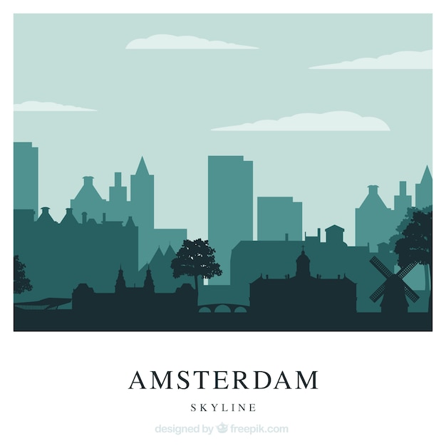 Vecteur gratuit skyline d'amsterdam dans les tons verts