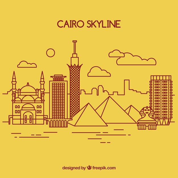 Vecteur gratuit skyline dessiné de la main du caire, egypte