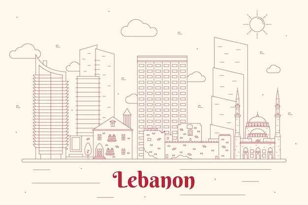 Vecteur gratuit skyline du liban plat linéaire