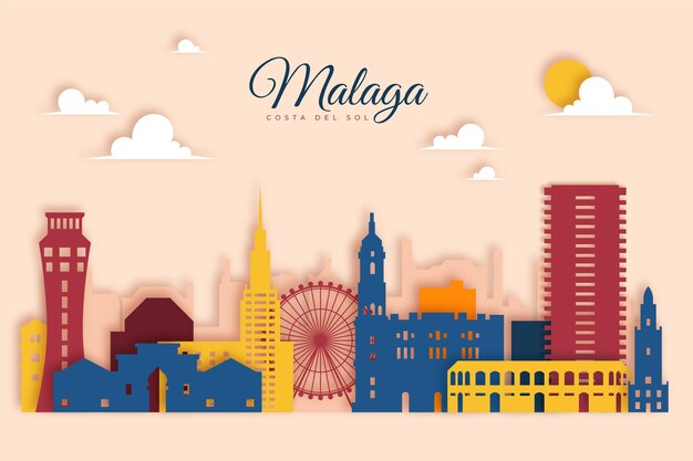 Skyline de Malaga de style papier