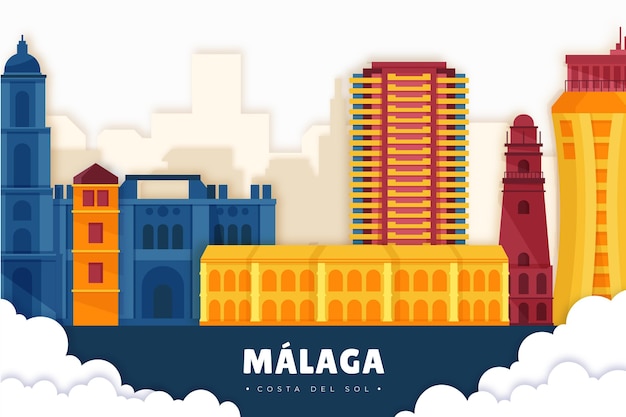 Skyline de Malaga de style papier