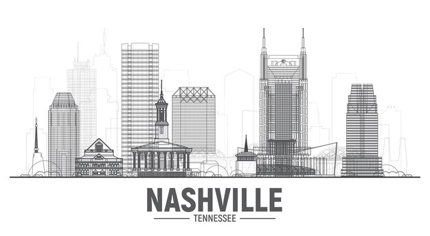 Skyline de Nashville Tennessee avec panorama sur fond blanc Illustration vectorielle Concept de voyage d'affaires et de tourisme avec des bâtiments modernes Image pour bannière ou site web