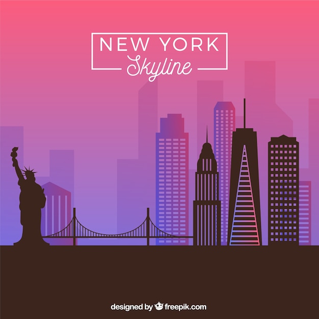 Vecteur gratuit skyline de new york dans des tons violets