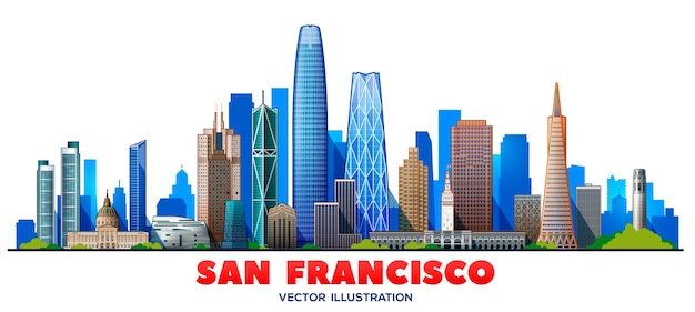 Skyline de San Francisco aux États-Unis avec panorama sur fond de ciel Illustration vectorielle Concept de voyage d'affaires et de tourisme avec des bâtiments modernes Image pour bannière ou site web