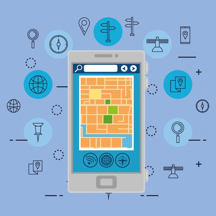 Vecteur gratuit smartphone avec application de navigation gps
