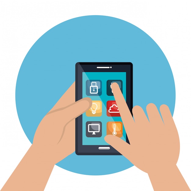 Vecteur gratuit smartphone contrôlant la maison intelligente