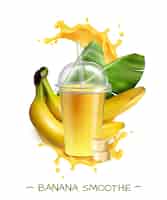 Vecteur gratuit smoothie banane mûre fraîche avec des feuilles