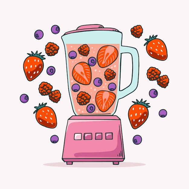 Smoothies dessinés à la main dans l'illustration de verre mélangeur