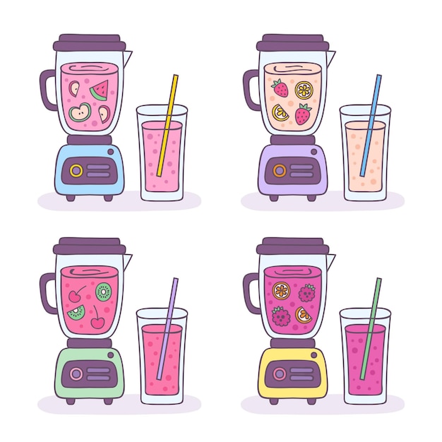 Smoothies Dessinés à La Main Dans L'illustration De Verre Mélangeur