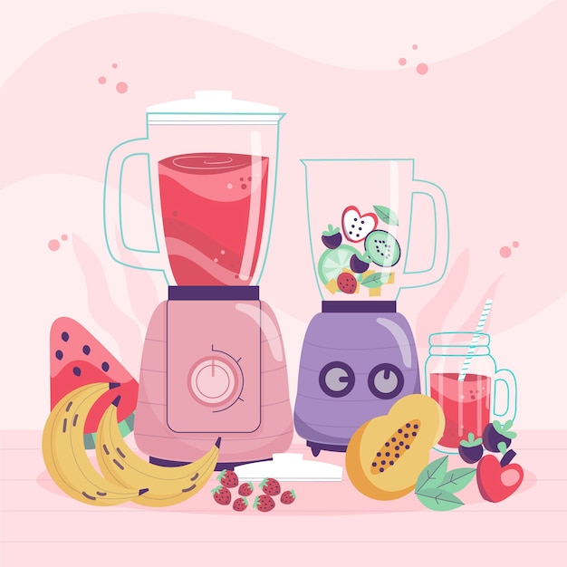 Smoothies Dessinés à La Main Dans Un Verre Mélangeur