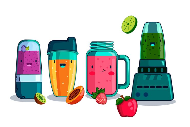 Vecteur gratuit smoothies dessinés à la main dans un verre mélangeur
