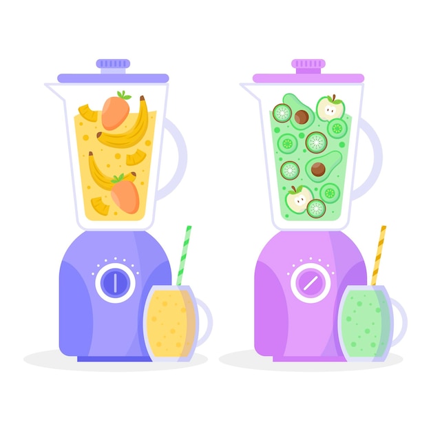 Vecteur gratuit smoothies plats dans l'illustration de verre mélangeur