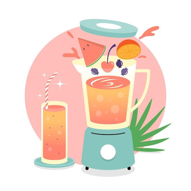 Smoothies Plats Dans L'illustration De Verre Mélangeur