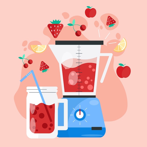 Smoothies Plats Organiques Dans L'illustration De Verre Mélangeur