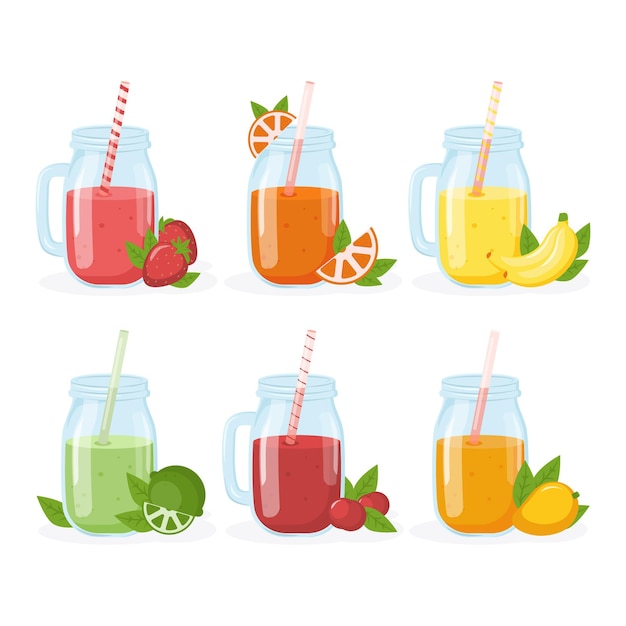 Vecteur gratuit smoothies plats en verre blender