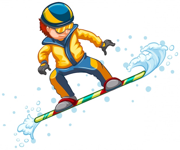 Vecteur gratuit snowboard sautant isolé sur blanc