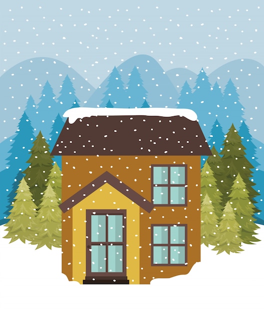 Vecteur gratuit snowscape avec jolie maison