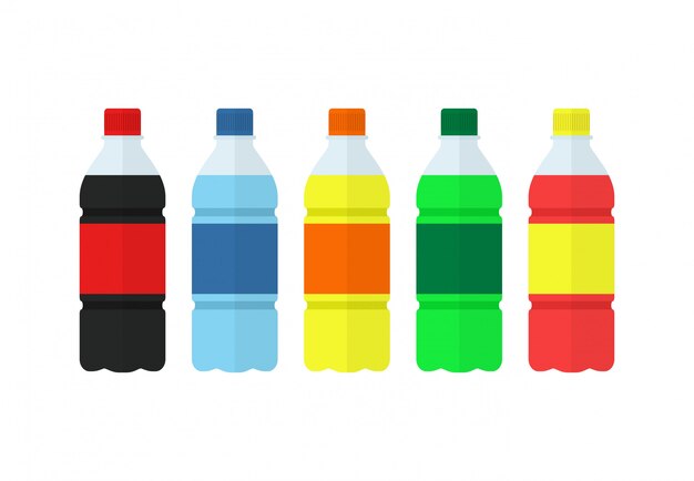 Soda Eau Et Jus Ou Bouteilles De The Set De Bouteilles Nature Drinks Vecteur Premium