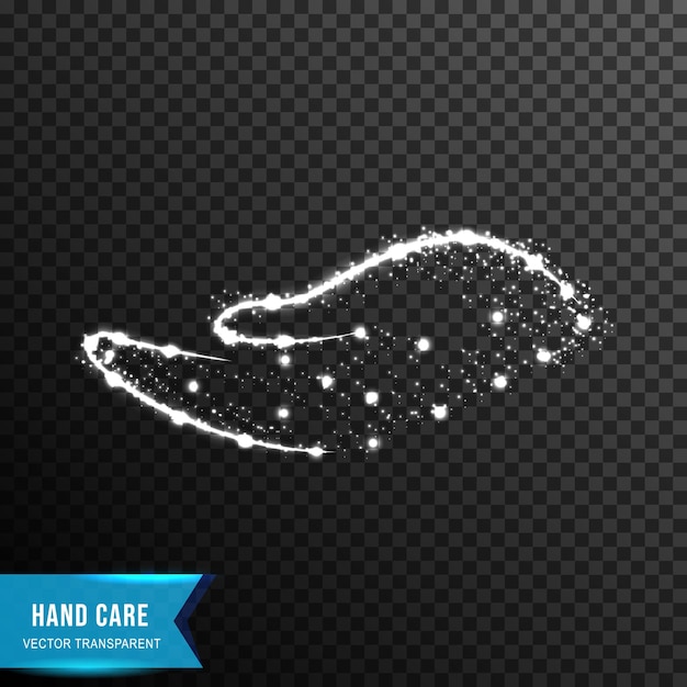 Soins des mains à partir de l'illustration vectorielle d'effet de lumière point et ligne de connexion isolée sur fond transparent