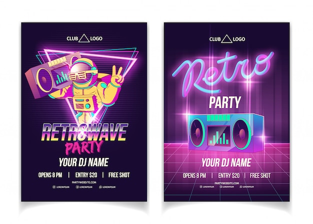 Soirée De Musique Avec Un Animateur De Discothèque, Affiche Des Flyers Ou Des Affiches En Couleurs Néon