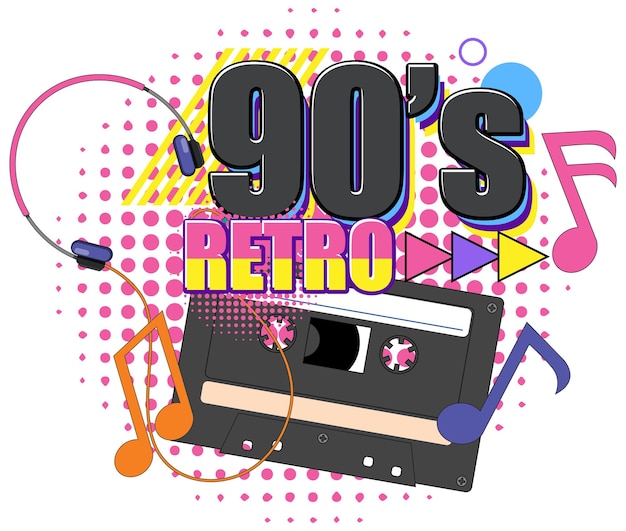 Vecteur gratuit soirée rétro des années 90 avec cassette