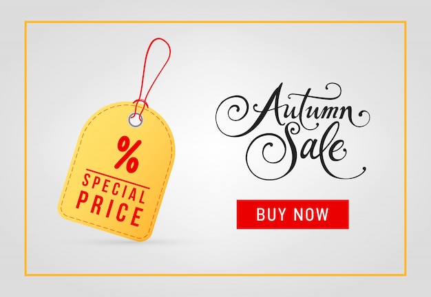 Soldes d&#39;automne, acheter maintenant, inscription spéciale avec étiquette