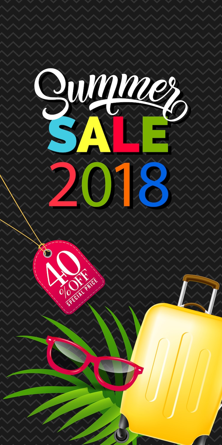 Vecteur gratuit soldes d&#39;été deux mille dix-huit lettrage et valise.