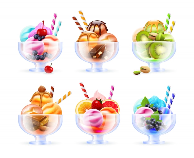 Vecteur gratuit sorbet glace set de verre