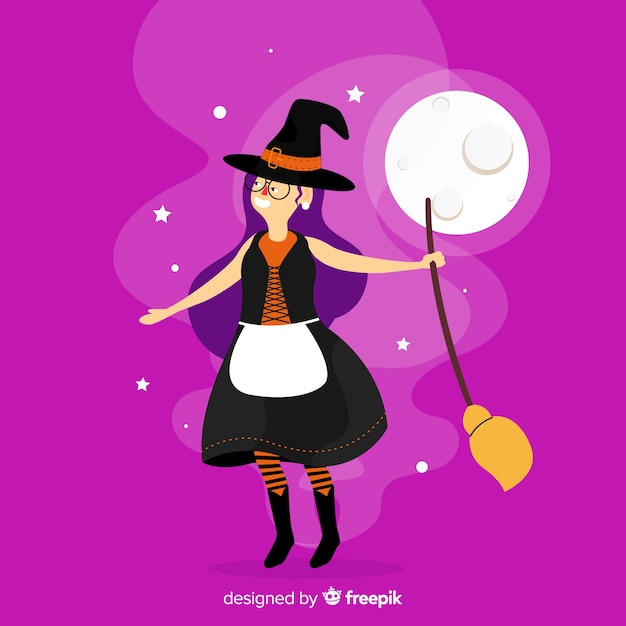 Vecteur gratuit sourire d'halloween sorcière en robe noire