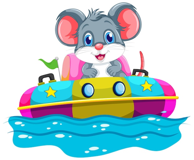 Vecteur gratuit une souris joyeuse sur un bateau coloré