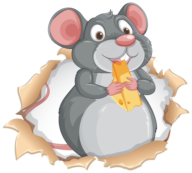 Une souris joyeuse déguste une collation au fromage