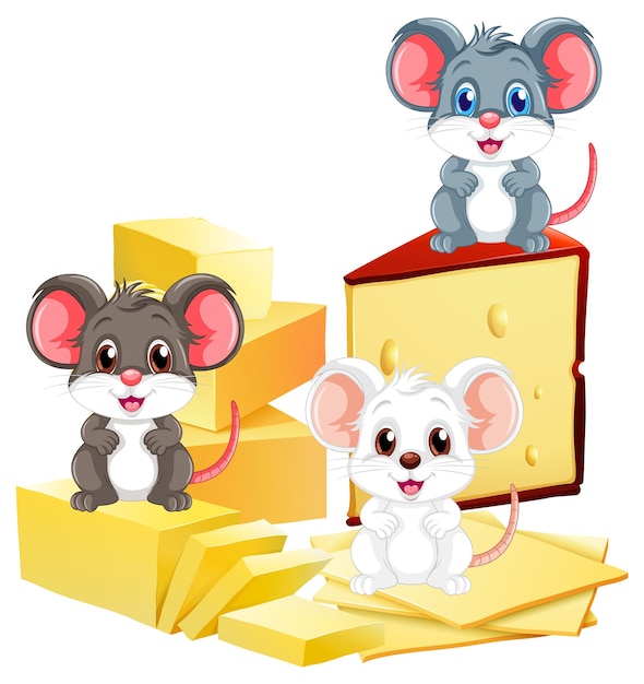 Vecteur gratuit des souris joyeuses avec une illustration de fromage