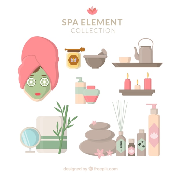 Vecteur gratuit spa collection d'éléments plats