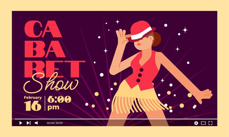 Vecteur gratuit spectacle de cabaret design plat vignette youtube