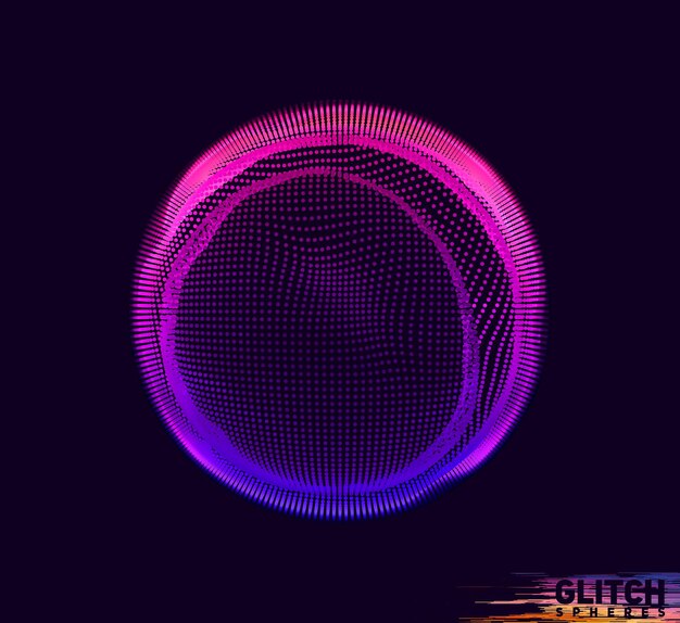 Sphère point violet corrompue. Maille colorée abstraite sur fond sombre