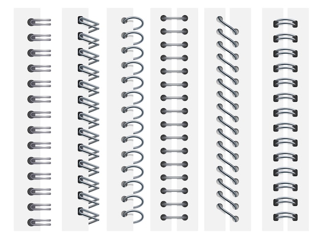Spirales De Cahier Anneaux Reliant Des Pages De Cahiers Des Feuilles De Fixation En Spirale Et Des Reliures De Carnet De Croquis Ensemble D Illustration 3d Vecteur Premium