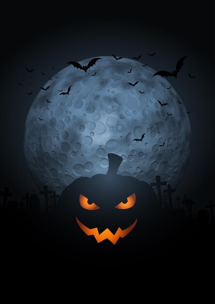 Spooky citrouille Halloween fond avec la lune et les chauves-souris