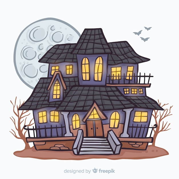 Spooky Halloween Fond De Maison Dans Un Style Dessiné à La Main
