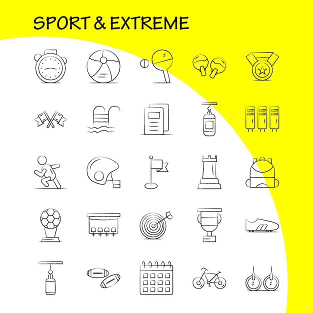 Vecteur gratuit le sport et les icônes dessinées à la main extrêmes sont définies pour l'infographie.