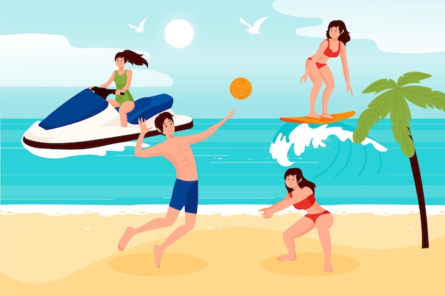 Vecteur gratuit sportifs d'été à la plage