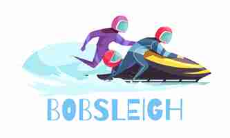 Vecteur gratuit sports de bobsleigh avec des symboles d'entraînement et de championnat plats