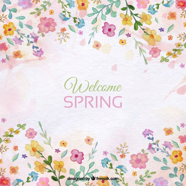 Spring background avec des détails floraux d&#39;aquarelle