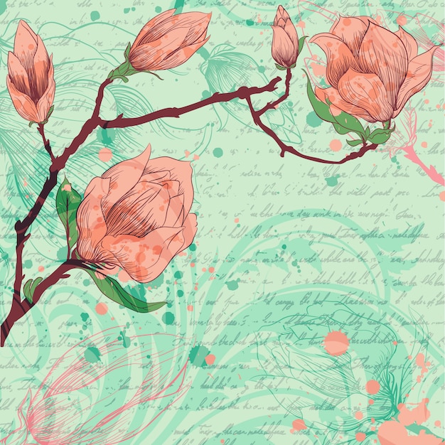 Vecteur gratuit spring background avec des fleurs de magnolia