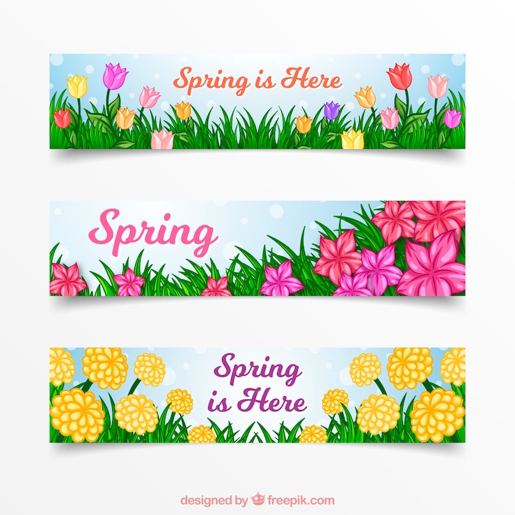 Vecteur gratuit spring floral banners