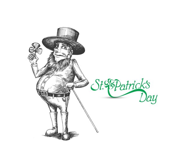 St Patrick's Day Character Leprechaun avec chapeau, illustration vectorielle.